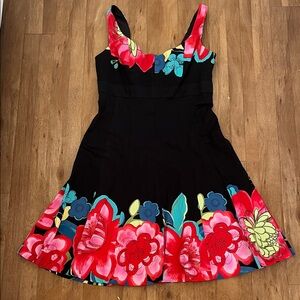 Nine West Floral Black Dress Classic Feminine Midi Size 8
